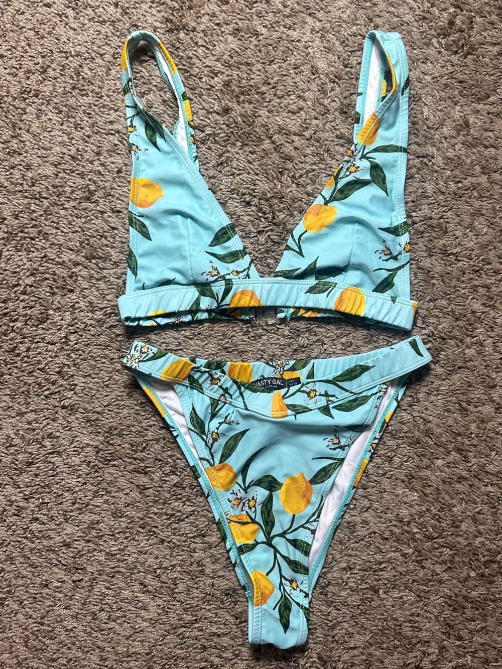 Nasty Gal Lemon Print Bikini Set Small